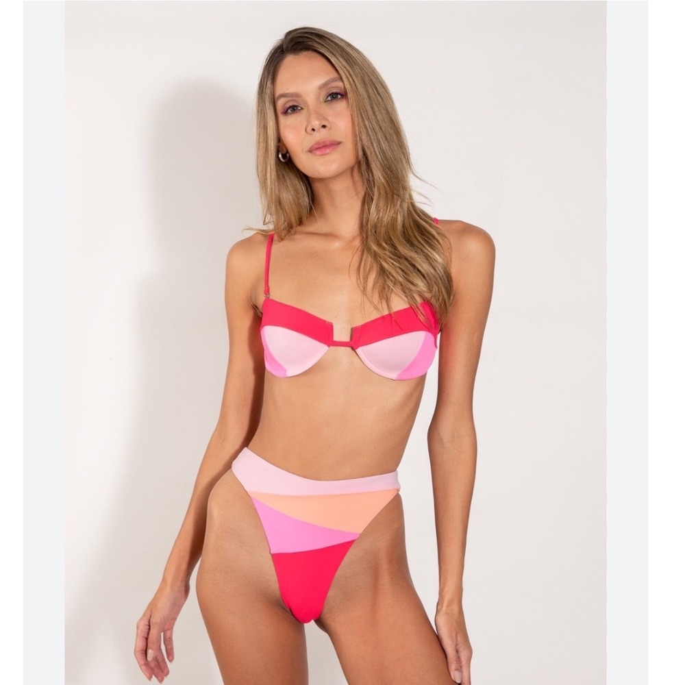 ONEONE Denise Ruby Gili Colorblock Bikini S Pink Orange Underwire High Rise Swim